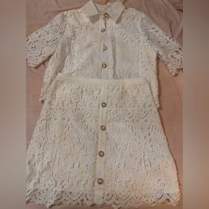 Solitaire Creamy White Embroidered Lace Skirt & Top Set Size Large